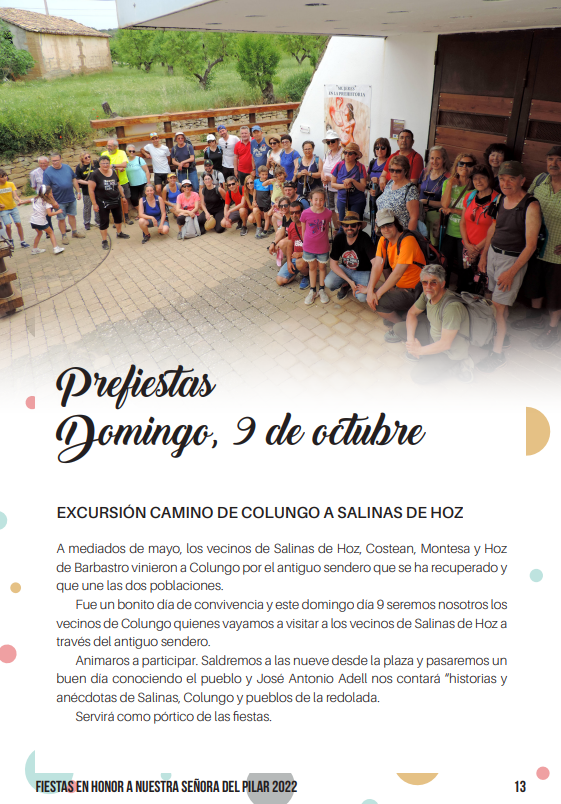 Imagen: Colungo. Fiestas en Honor a Nuestra Señora del Pilar. Prefiestas, domingo día 9.