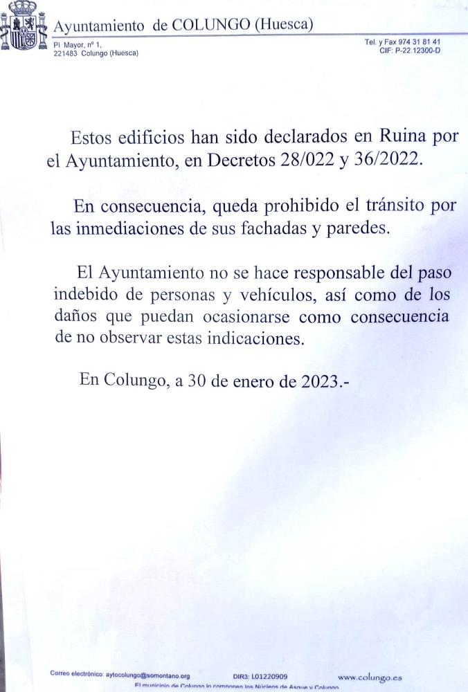 Imagen Prohibición de circulación por varias calles de Colungo