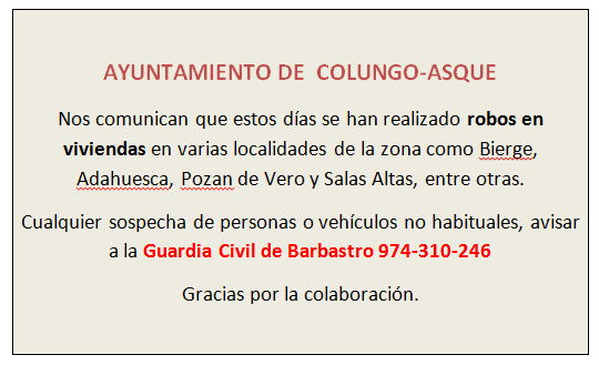 Imagen Aviso. Robos en la zona