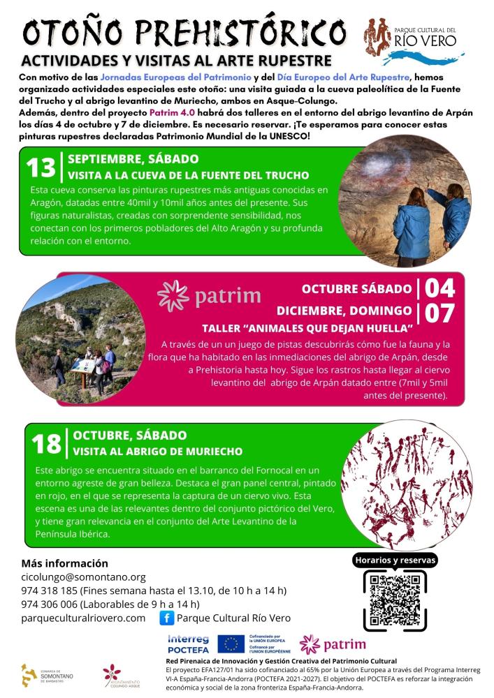 Imagen Horarios Otoño 2025. Actividades y Visitas al Centro de Arte Rupestre en Colungo